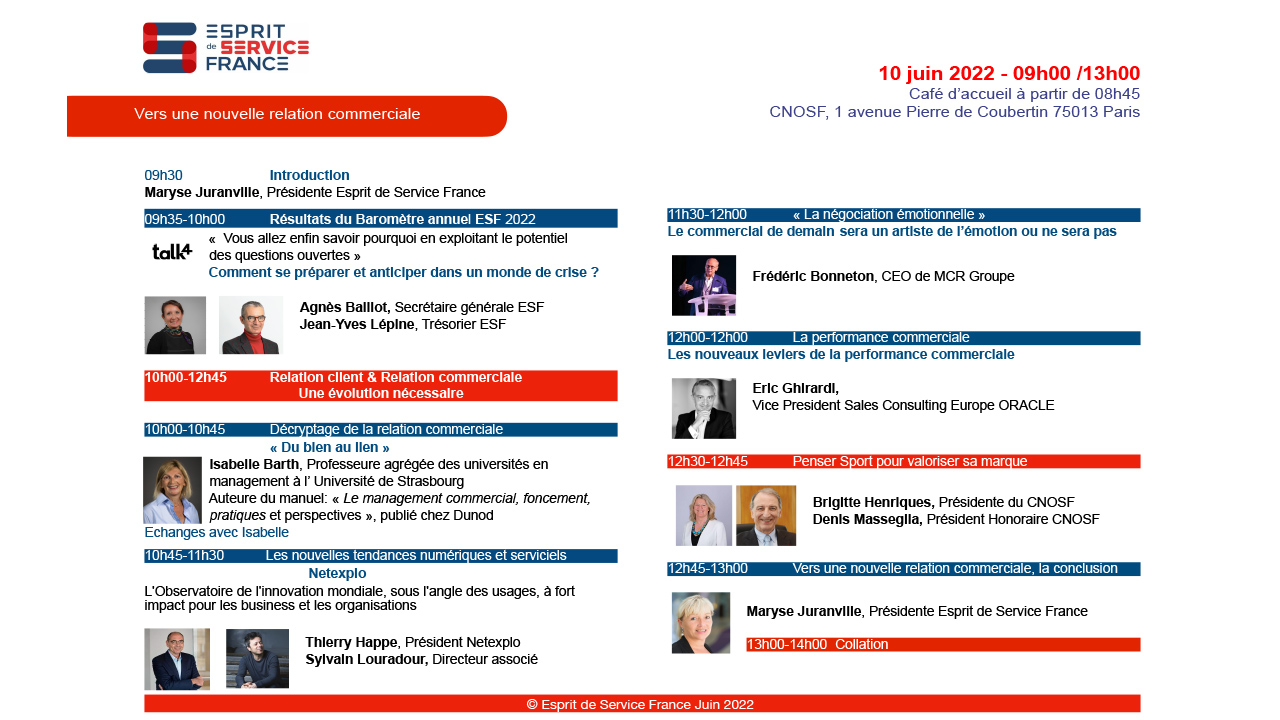 Programme 16e convention Esprit de Service France 2022